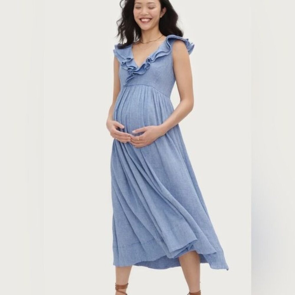 NWT HATCH The Sarah midi Dress cotton blue SZ4 bust up to 46in